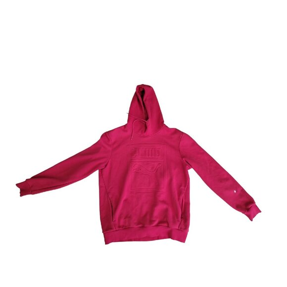 Mens Puma Embossed Cottton Blend  Red Drawstring Hoodie Hooded Sweatshirt US L - Picture 1 of 5